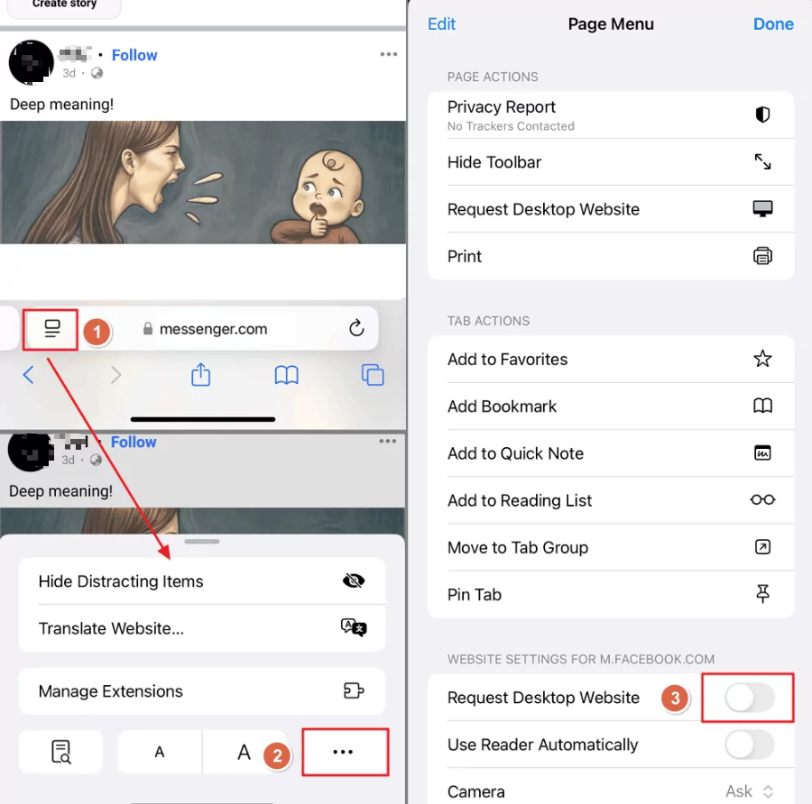 enable Request Desktop Website on Safari