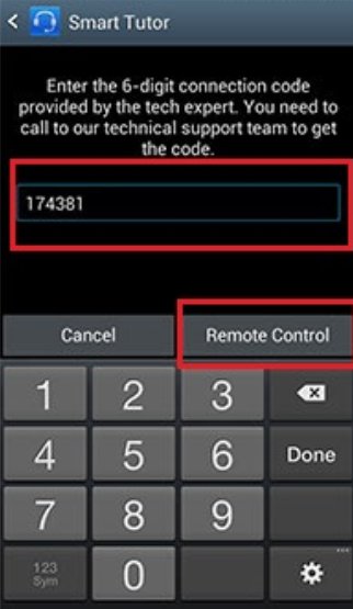 enter connection code and tap remote control