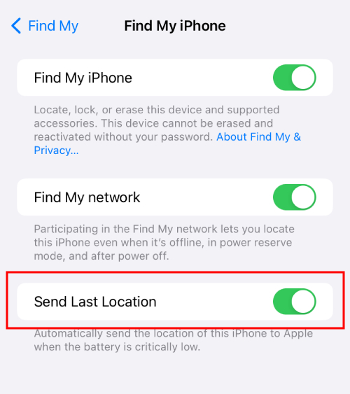Find My send my last location