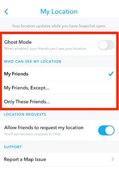 hide location on Snapchat