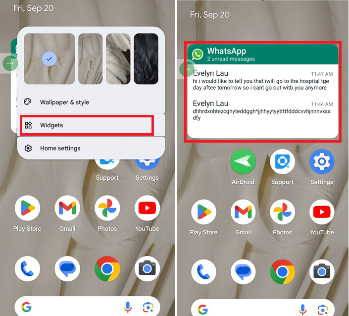 leer mensajes de WhatsApp en widget de Android