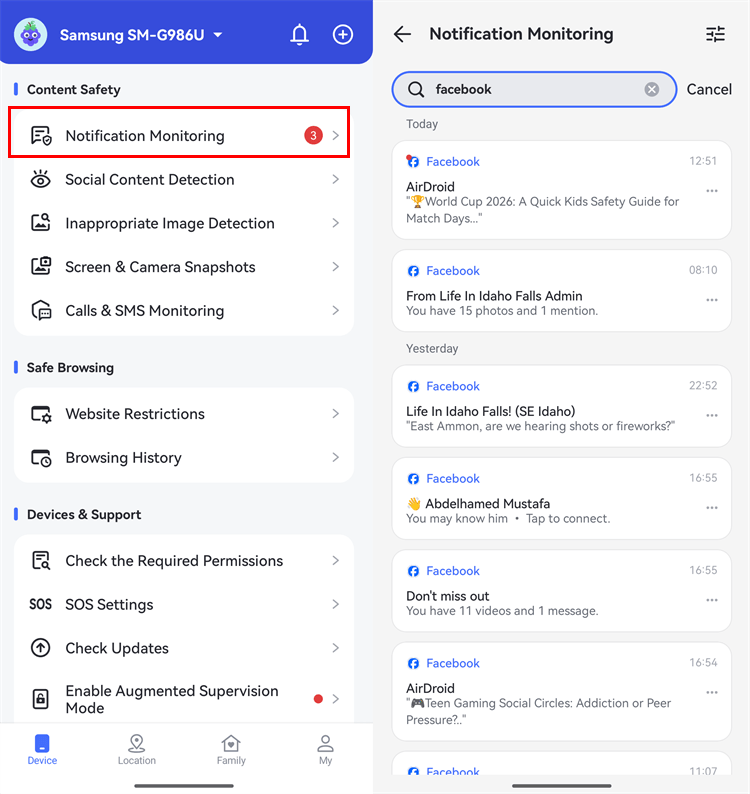 receive Messenger from AirDroid Parental Control