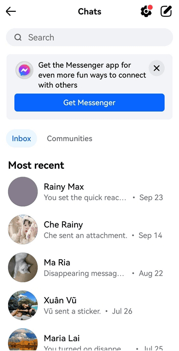 select your friend to access their recent chats