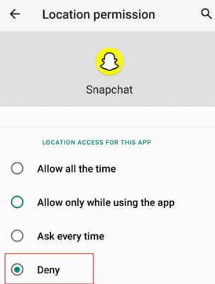 turn off location on Snapchat Android