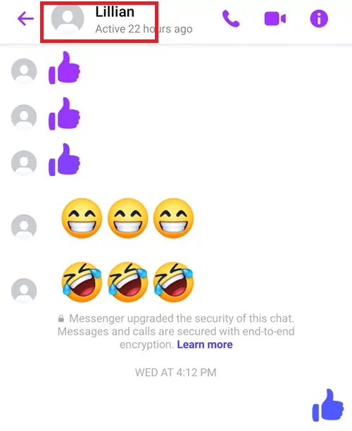 tap sender's name on Messenger chat