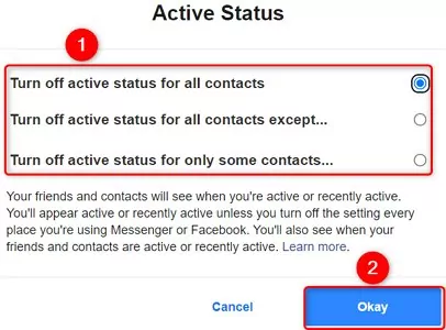 choose the contacts to turn off active status on Facebook
