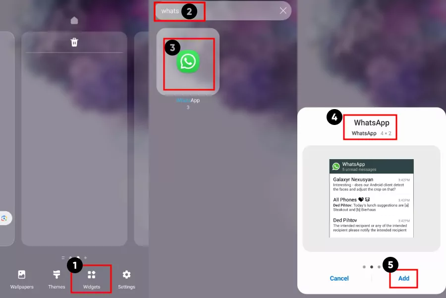 add WhatsApp widgets to Android home screen