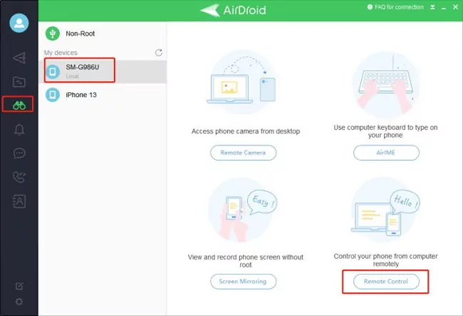 airdroid personal remote control panel