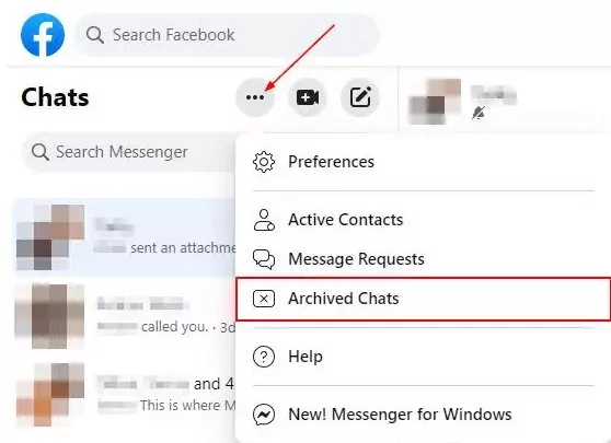archived chats on Messenger