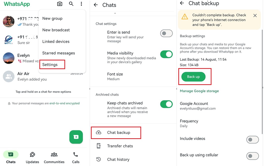 在 Android 上檢查 WhatsApp 聊天備份