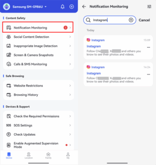 ver mensagem do instagram com o airdroid parental control