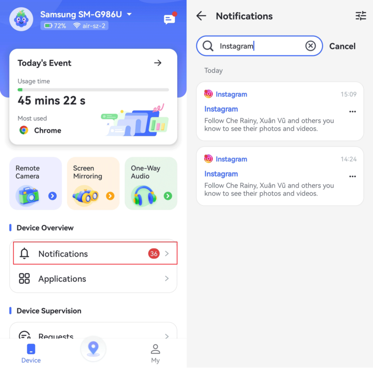 revisa los mensajes de Instagram con AirDroid Parental Control