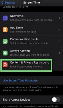click content privacy restrictions 