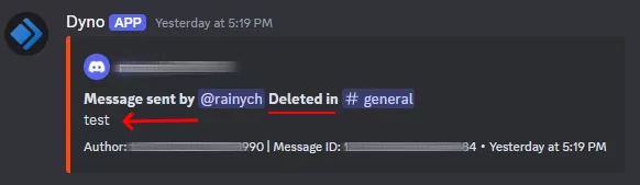 deleted messages on Discord Dyno Bot