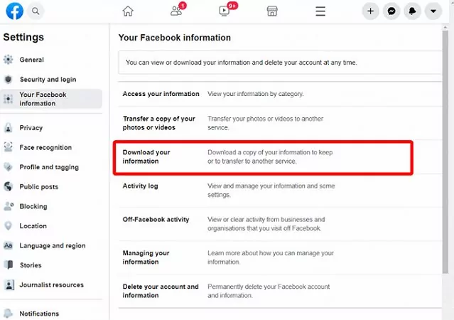 download your information on Facebook