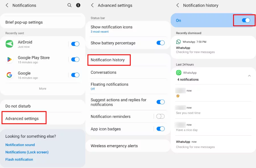 Android phone enable notification history