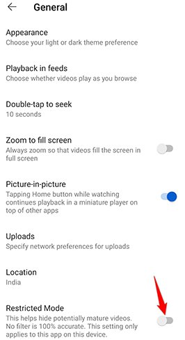 enable Restricted Mode on YouTube app