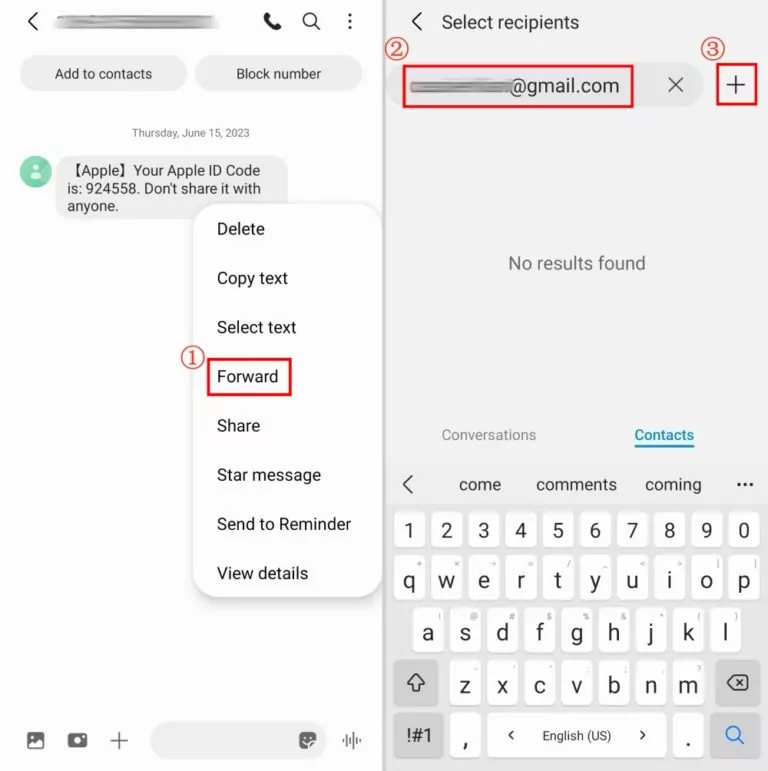 forward text message on Android