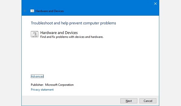 hardware devices troubleshooter