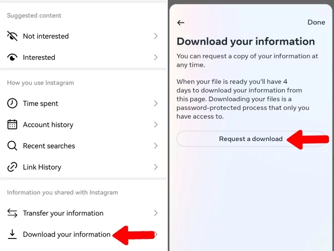 Instagram request data to check messages