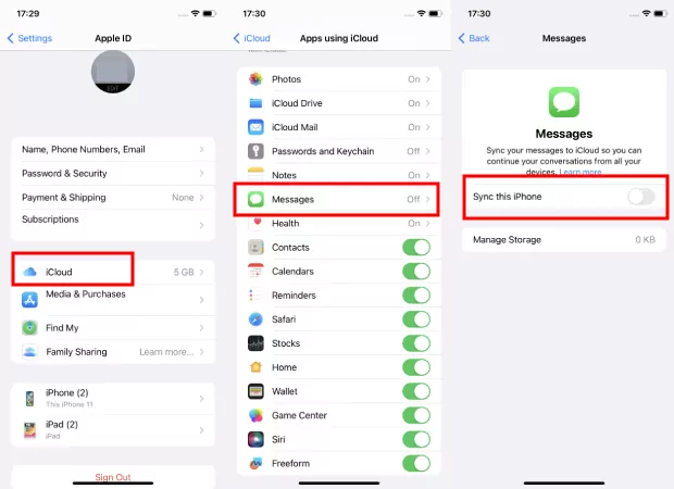 sincronizzare messaggi su iCloud