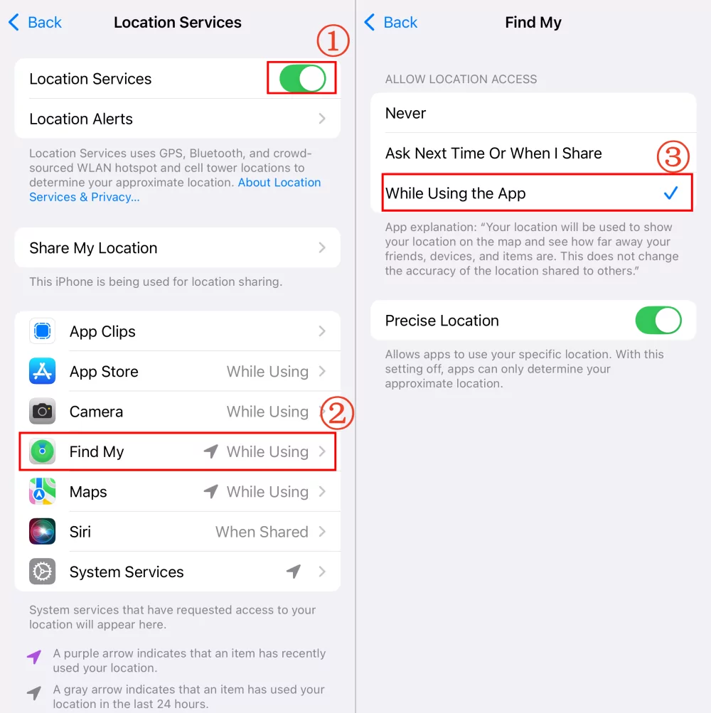 location services for Find My iPhone