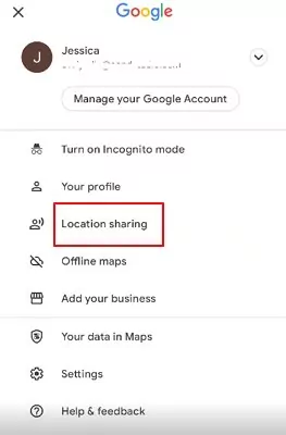 click on the location sharing button