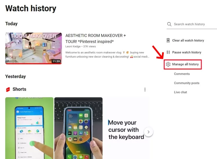 manage all history on YouTube
