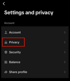privacy section on TikTok