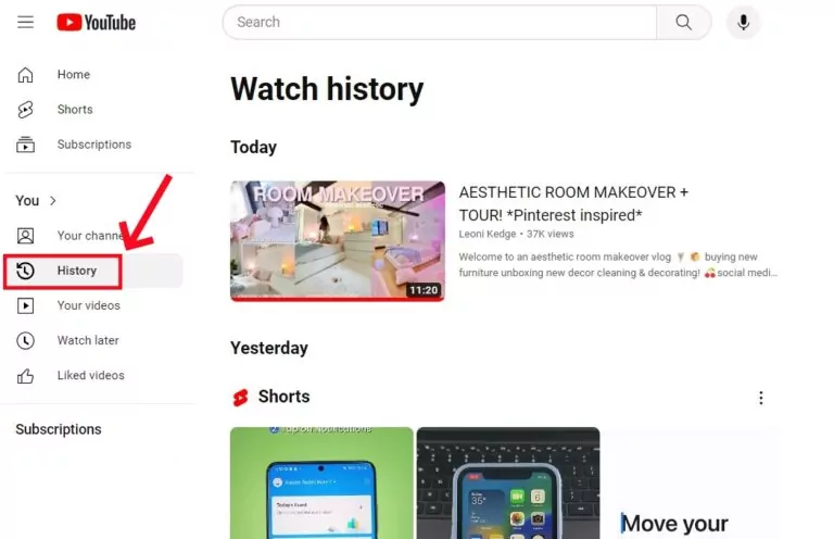 see YouTube history on PC