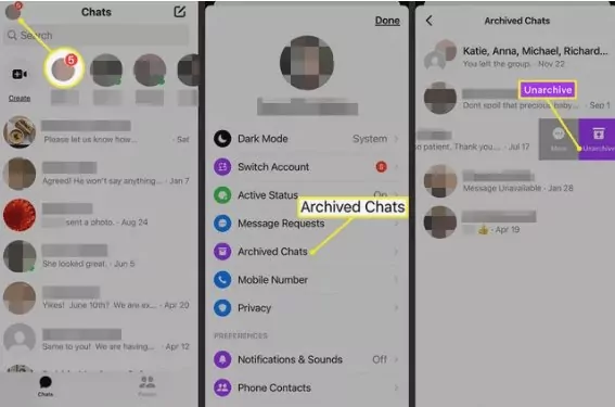 unarchive chats on Messenger