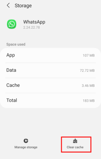 WhatsApp clear cache