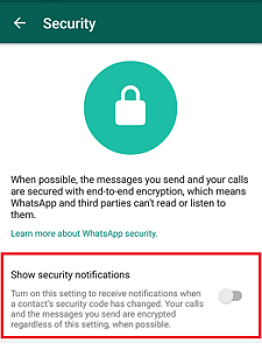 Notification de sécurité WhatsApp