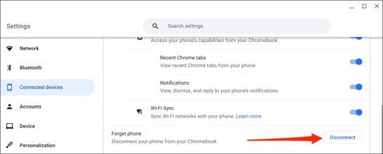 disconnect phone on Chromebook