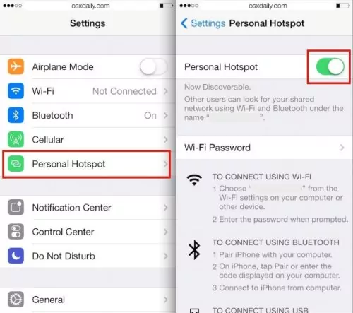 Turn on the Personal Hotspot settings on your iPhone1