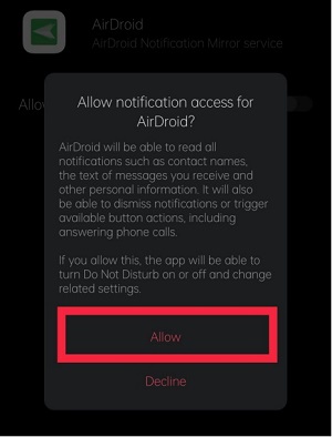 airdroid personal allow notification