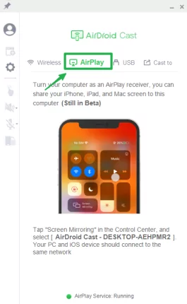AirPlay connection in AirDroid Cast PC