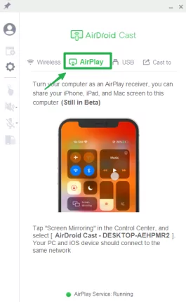 AirDroid Cast - AirPlay connection