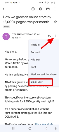 tap on block on Gmail Android