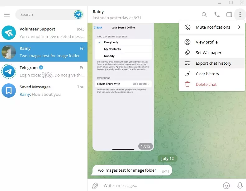 Export Telegram chat history
