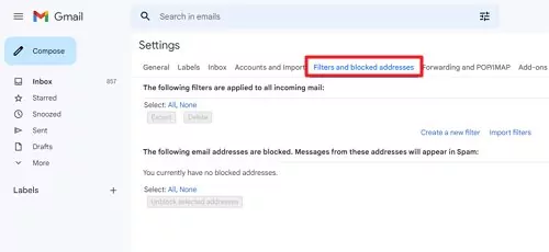 Filters and blocked addresses