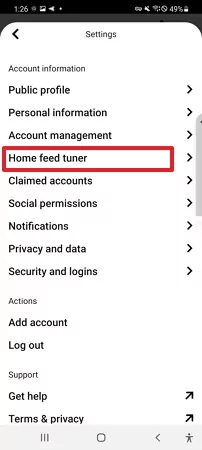 tap on home feed tuner