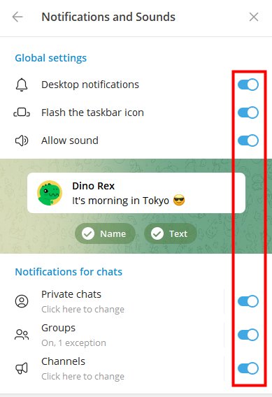Telegram desktop notifications settings