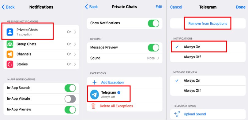 Telegram unmute chats on iPhone