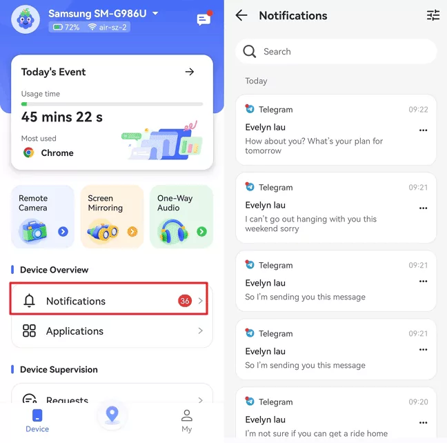 visualizza messaggi Telegram eliminati tramite AirDroid