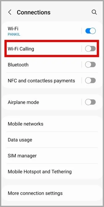 disable wifi calling on android