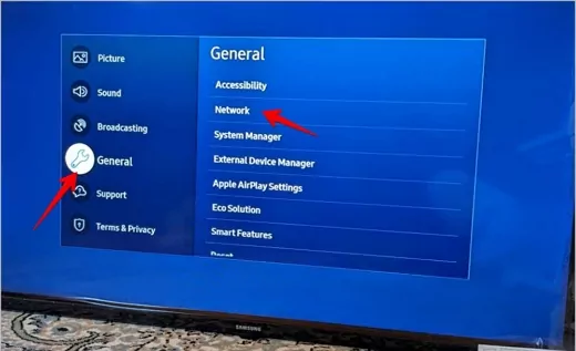 In your TV Go to Settings General Network Network Settings