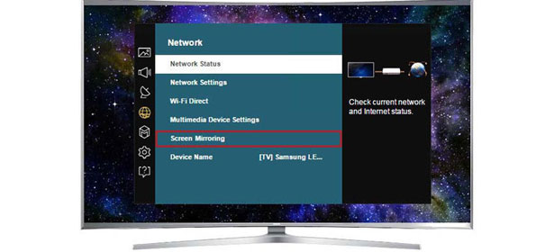 On your Smart TVs remote go to Menu and sreen mirroring