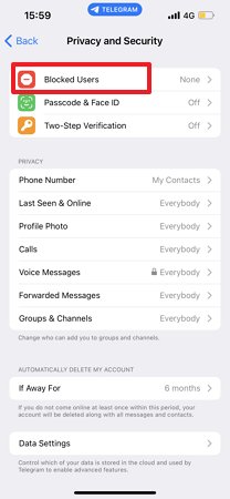 blocked users on Telegram iPhone
