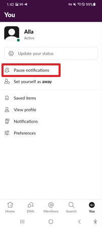 click on paused notifications